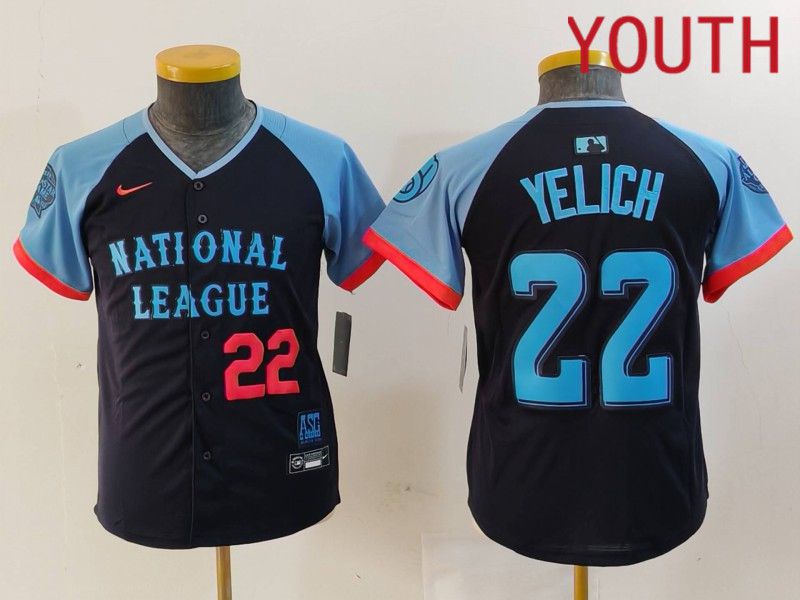 Youth Milwaukee Brewers #22 Yelich Blue All star 2024 Nike MLB Jersey style 2->youth mlb jersey->Youth Jersey